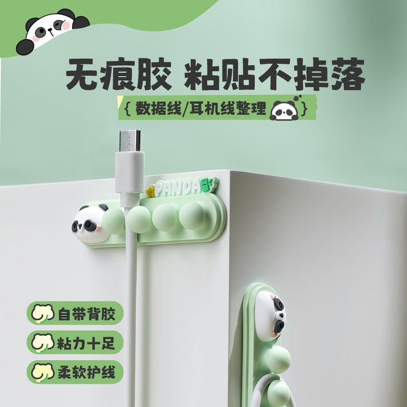 Panda Wire Organizer Cute Wall Patch Data Cable Holder Silicone Wire Organizer Storage Hub - Image 3
